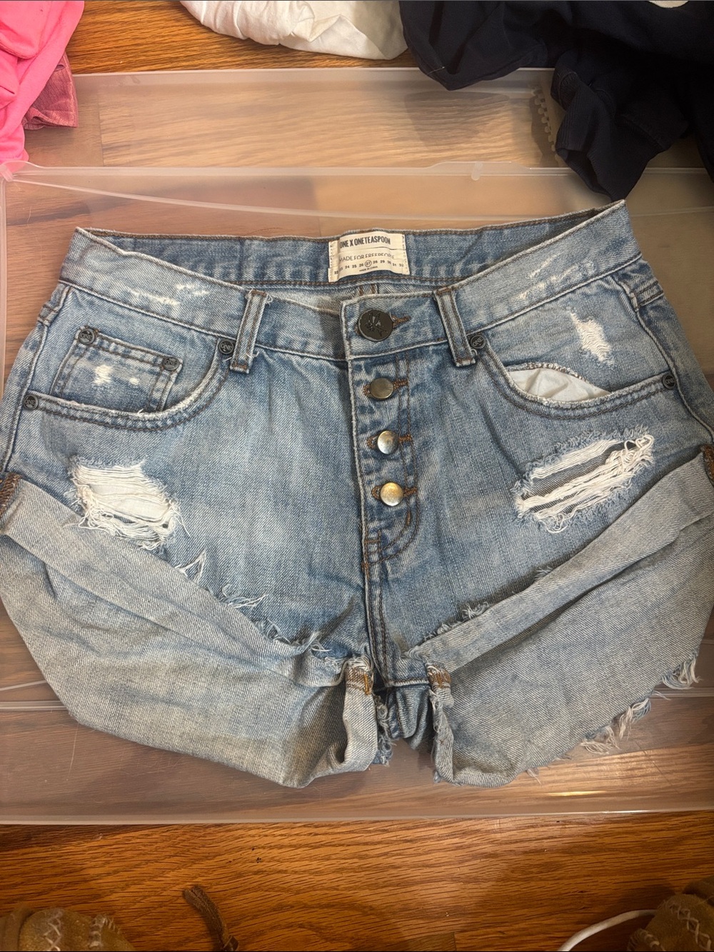 One Teaspoon Light Blue Distressed Denim Shorts